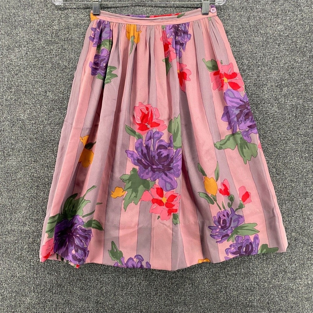 Carole Little Silk Skirt XS Purple Floral Prairie Cottagecore Peasant Grannycore